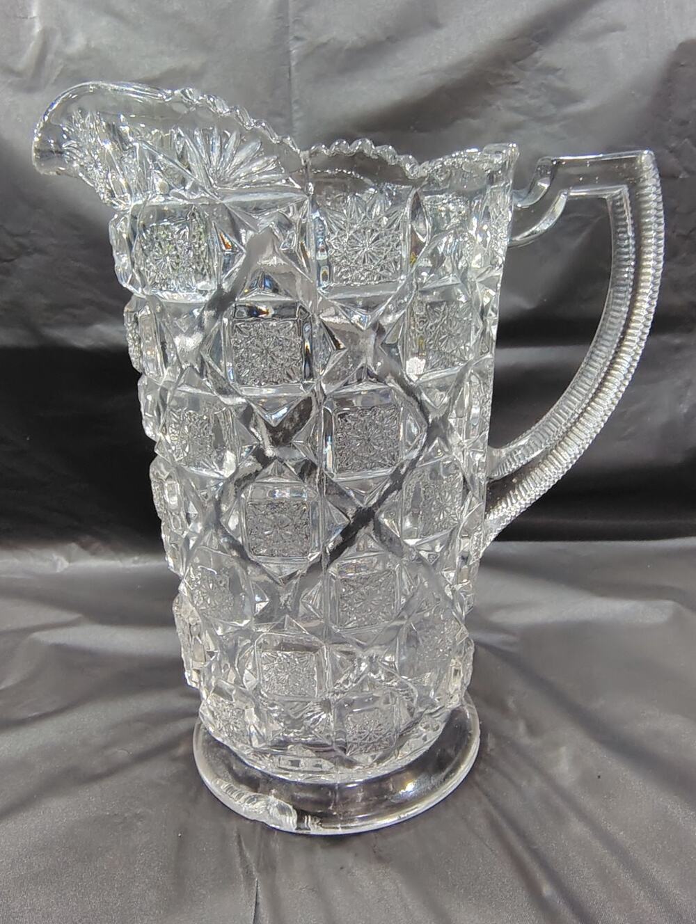 Vintage Antique Brilliant Cut EAPG Pitcher - 8" Tall